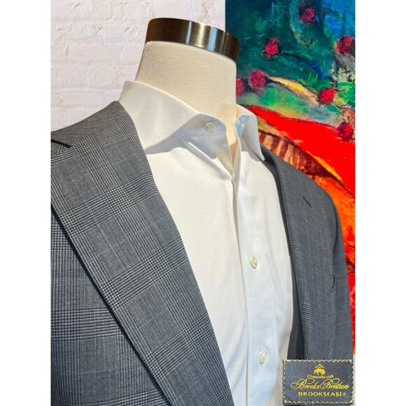 Brooks Brothers Brooksease 43R 38x28+ Gray Blue Plaid 2 Piece Suit Jacket Pants - Picture 4 of 16
